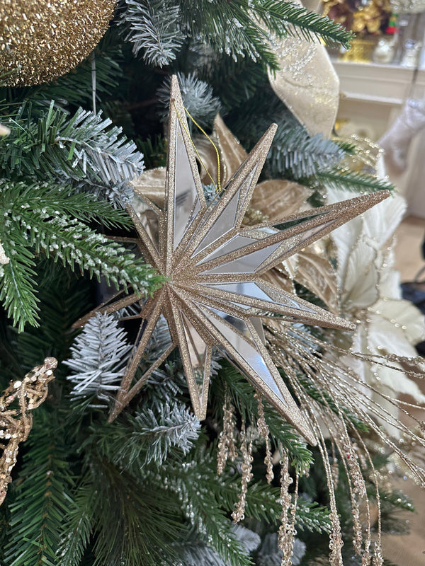 2024 PRE-ORDER: CELESTIAL STAR MIRROR SNOWFLAKE HANGING TREE ORNAMENT 24x6.6x24CM-Two Turtle Doves Australia