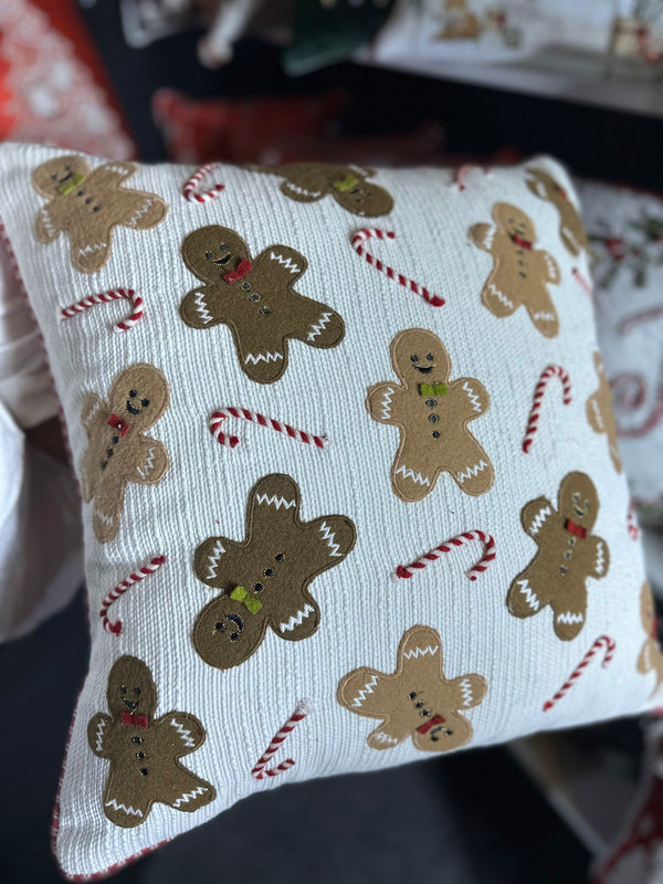 2024 ONLY PRE-ORDER: GINGERBREAD MEN & CANDY CANE PILLOW (SQUARE 20"x20")-Two Turtle Doves Australia