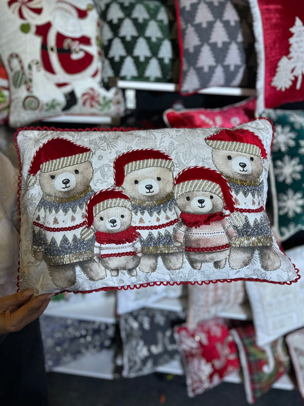 2024 ONLY PRE-ORDER: CHRISTMAS BEARS WITH SWEATERS PILLOW (RECTANGLE 14"x20")-Two Turtle Doves Australia