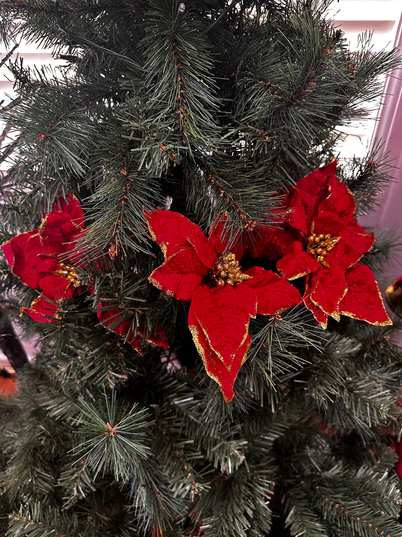 RED & GOLD 3 POINSETTIA STEM. PERFECT FILLERS!-Two Turtle Doves Australia