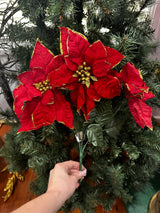 RED & GOLD 3 POINSETTIA STEM. PERFECT FILLERS!-Two Turtle Doves Australia