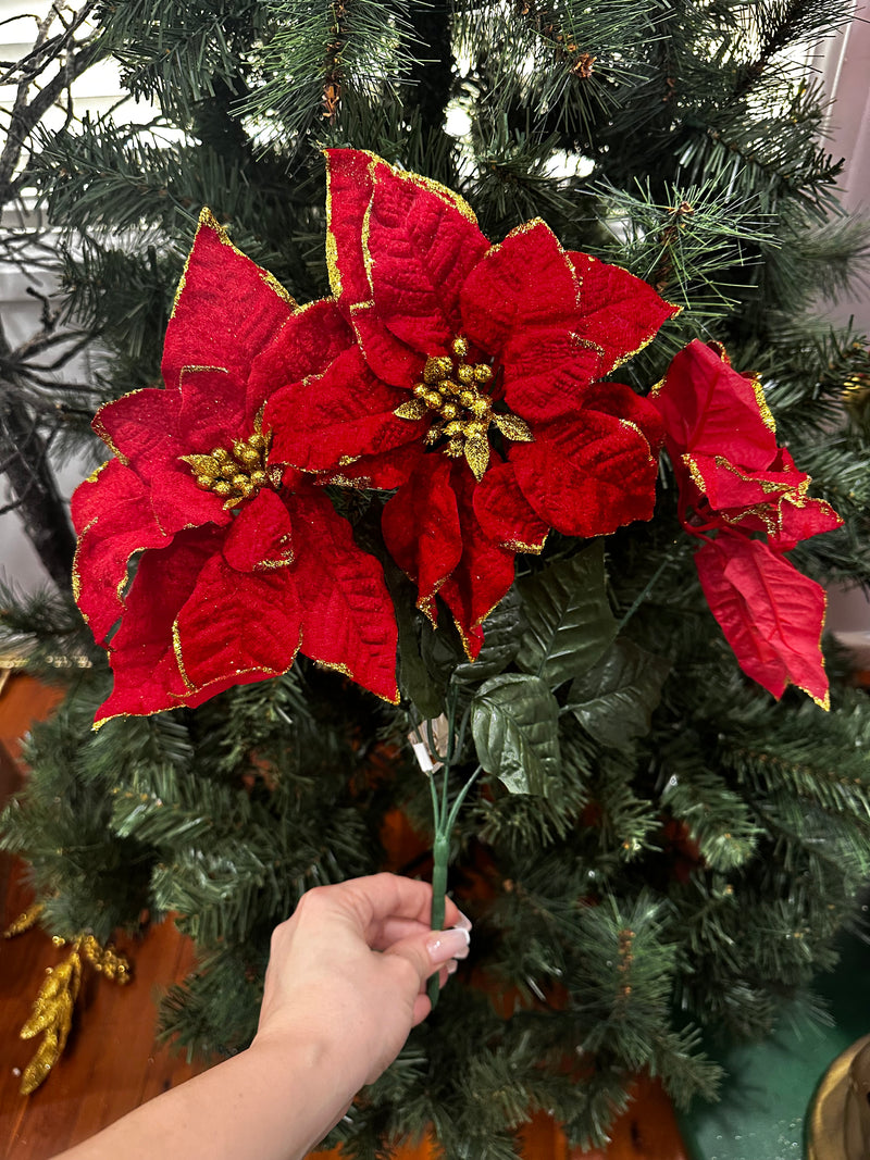 RED & GOLD 3 POINSETTIA STEM. PERFECT FILLERS!-Two Turtle Doves Australia