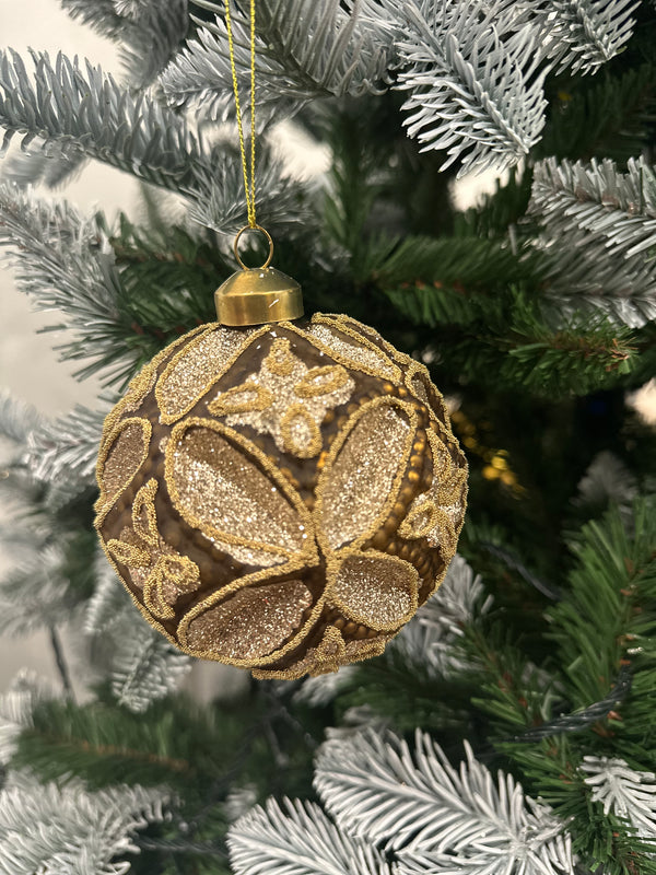 VINTAGE GOLD DIAMOND CUT GLASS 10CM BAUBLE - HIDC1032-Two Turtle Doves Australia