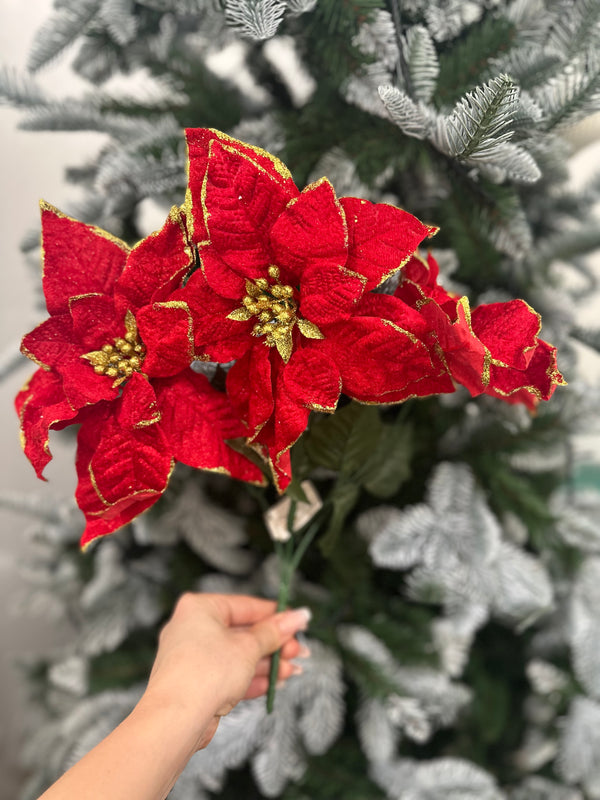 RED & GOLD 3 POINSETTIA STEM. PERFECT FILLERS!-Two Turtle Doves Australia