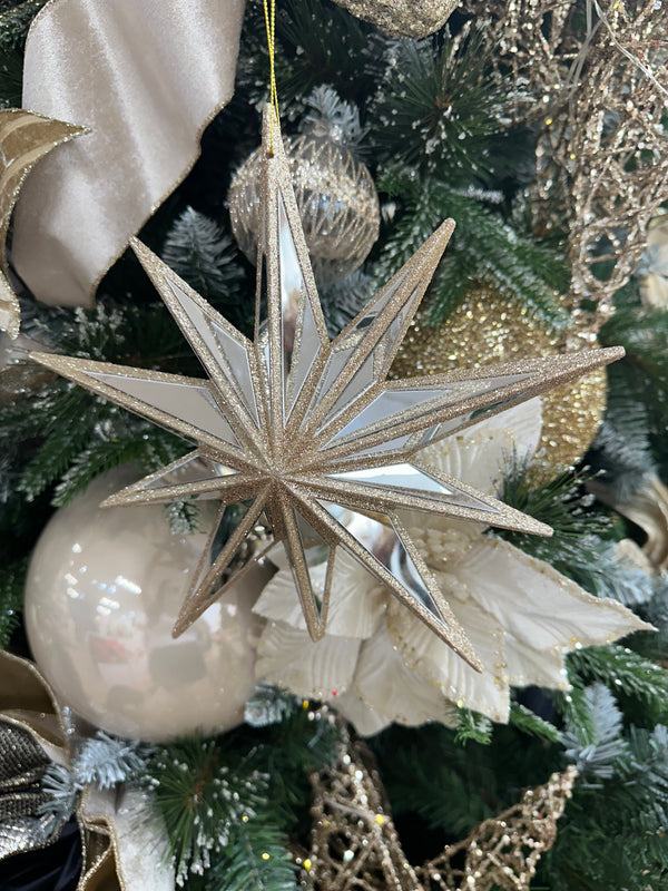 2024 PRE-ORDER: CELESTIAL STAR MIRROR SNOWFLAKE HANGING TREE ORNAMENT 24x6.6x24CM-Two Turtle Doves Australia