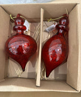 SET OF 2, RED GLASS FINIALS-Two Turtle Doves Australia