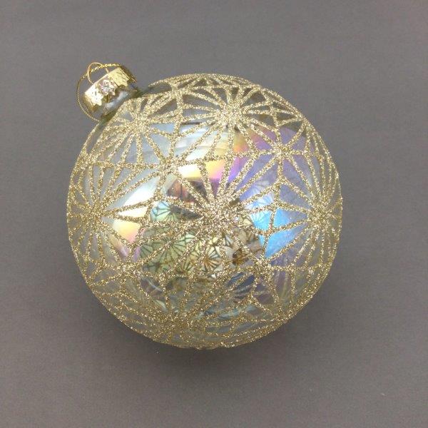 CLEAR GOLD PATTERN GLASS BALL - GQAM070-Two Turtle Doves Australia