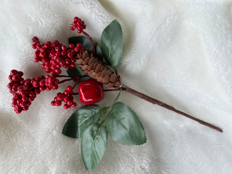 RED BERRY WITH PINE CONE PICK-Two Turtle Doves Australia