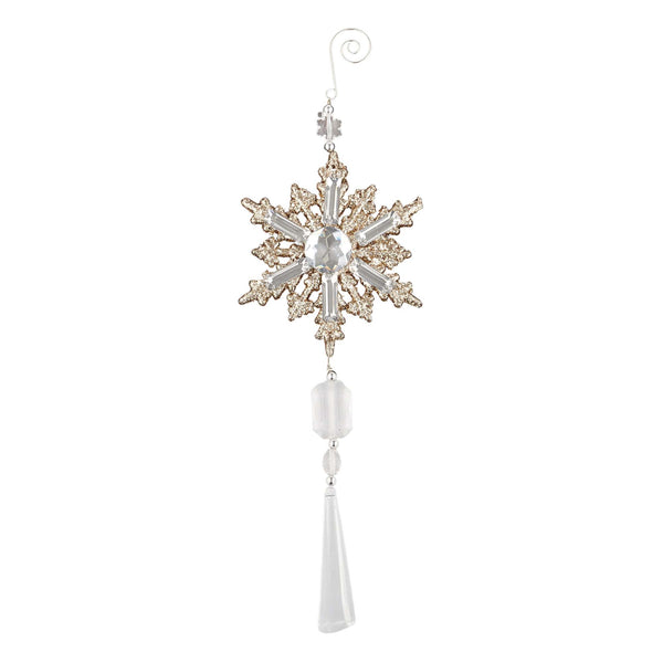 SNOWFLAKE CHAMPAGNE & CRYSTAL LONG HANGING DROP - XX10899-Two Turtle Doves Australia