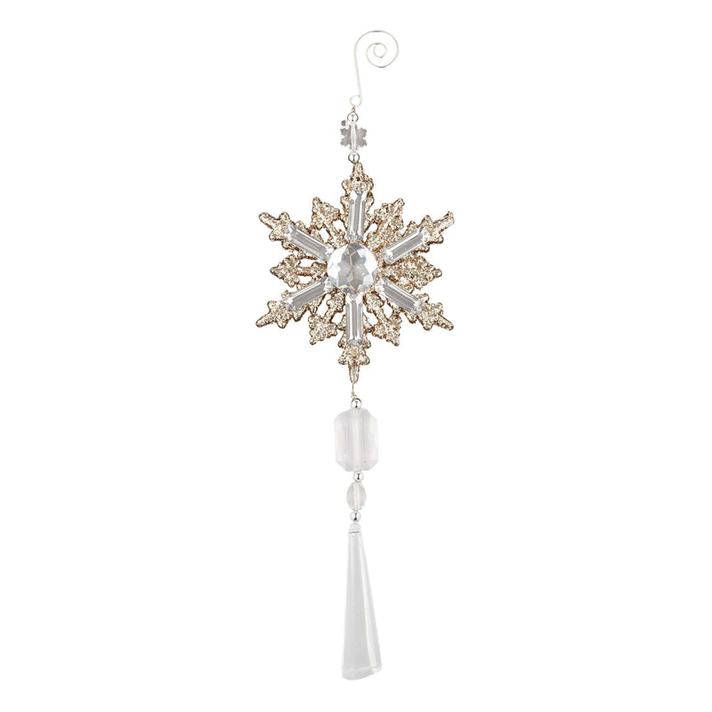SNOWFLAKE CHAMPAGNE & CRYSTAL LONG HANGING DROP - XX10899-Two Turtle Doves Australia